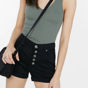 High Waisted Black Button Fly Original Denim Short